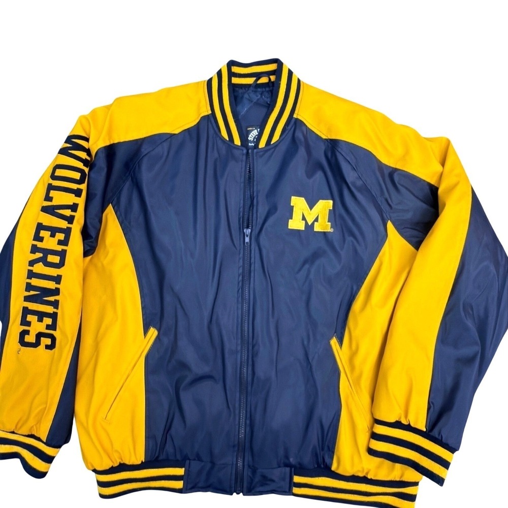 Steve & Barrys Michigan Wolverines Varsity Bomber Jacket Navy Yellow Mens XL
